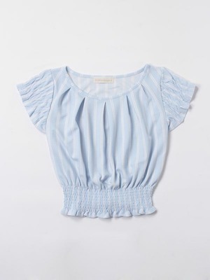 ストライプ裾シャーリングプルオーバー