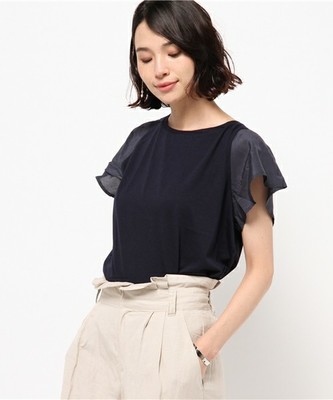 袖フリルギャザーカットソー