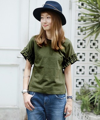 Ray BEAMS / ギャザー フリルスリーブ プルオーバー