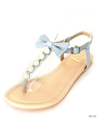 パール＆リボントングフラットサンダル
