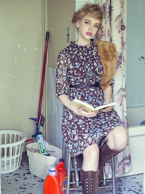 ベルト付レトロワンピース