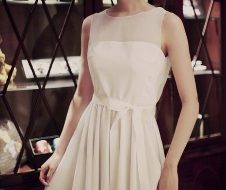 海外セレブfashion [ LiLiRena ] デコルテ シースルー 切替え シフォンベルト付き ワンピース