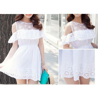 シースルーオフショルコットンレースワンピ