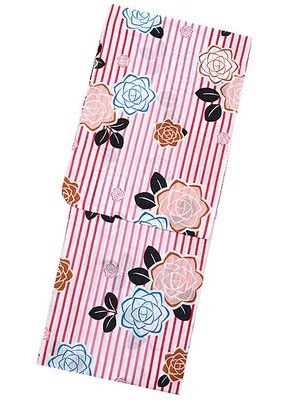 「ストライプピンク薔薇＋帯ピンク」
