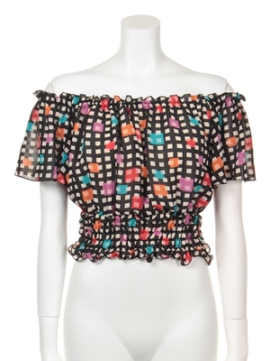 マルチスクウェアー柄オフショル