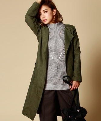 スウェードスタイルロングコート カーキ