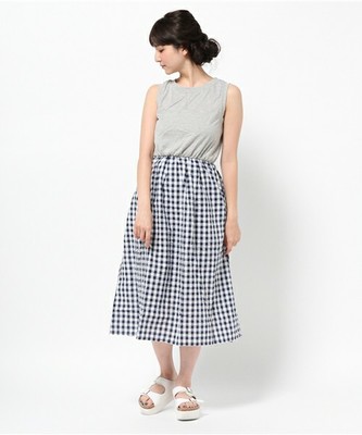 ギンガム切替ノースリワンピース