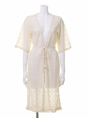 総レース裾フリンジロングカーデ