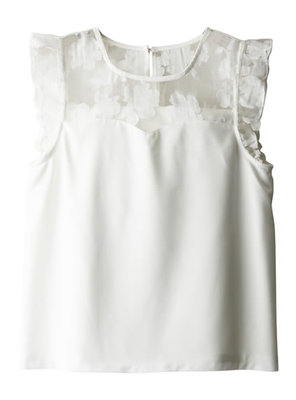  フラワーオーガンジー切替トップス