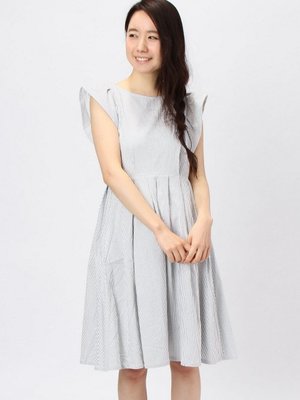 サッカーストライプバックZIPフレアワンピ