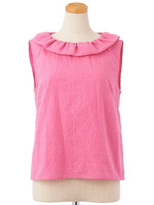 フリルカラーノースリーブラウス