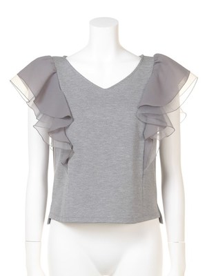 袖ラッフルショートブラウス