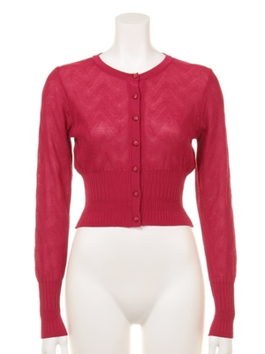 波柄透かしニットカーデ