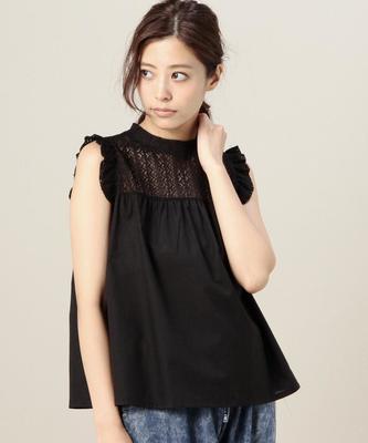 レースコンビノースリーブブラウス