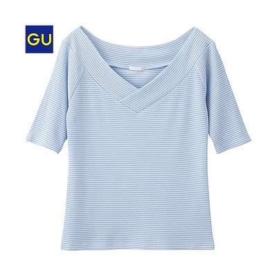 （GU）ボーダーＶネックオフショルダーＴ（半袖）