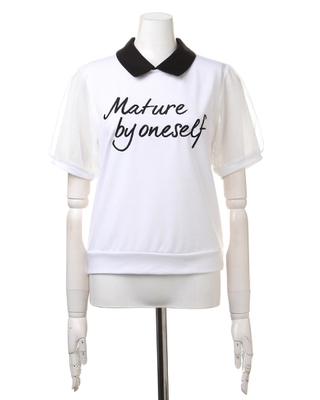 衿付袖チュールロゴ／TOPS