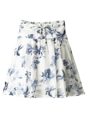 レースアップ花柄膝丈スカ―ト