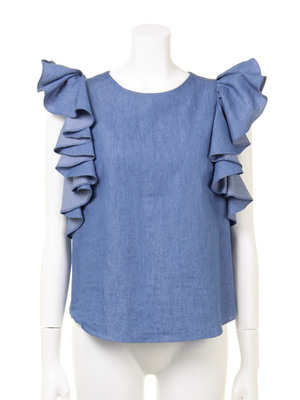 デニムラッフルスリーブブラウス
