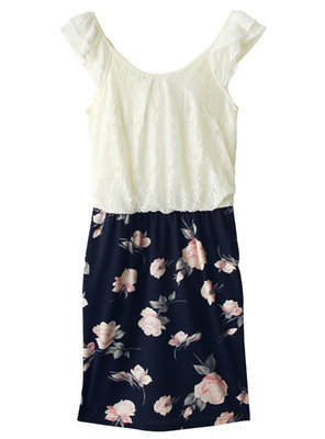 フリルスリーブコンビワンピース