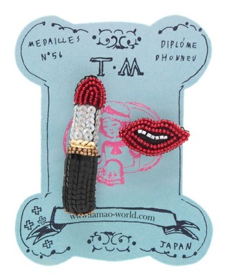 刺繍ミニブローチ9(口紅と唇)