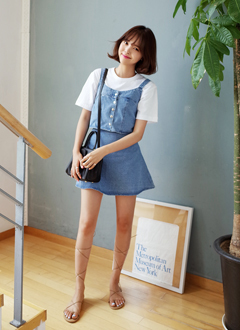 ライトブルーデニムビスチェ&フレアスカートセットアップ・全1色・2