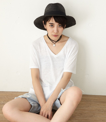 カラーコンビVネックトップス