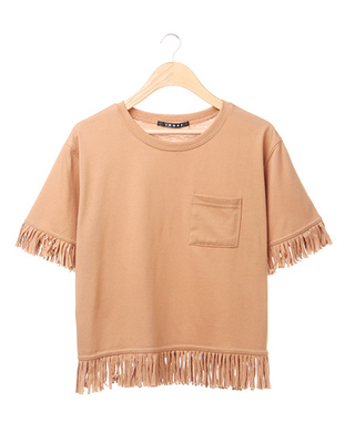袖裾フリンジ/Tシャツ