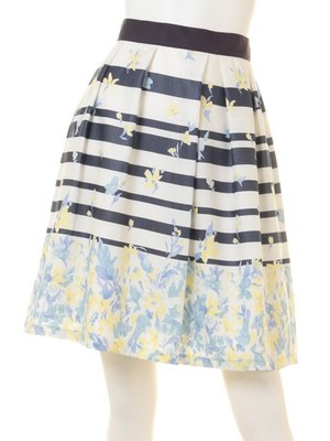 ボーダー×フラワープリントスカート