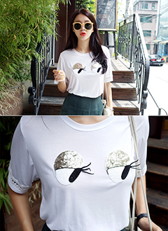 スパンコールアイモチーフTシャツ