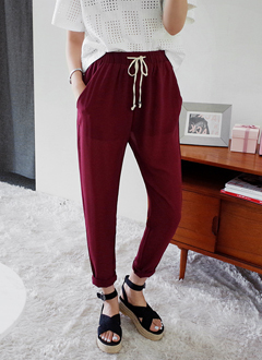 バーガンディシフォンイージーパンツ