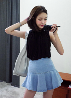 ライトブルデニムフィットフレアスカート