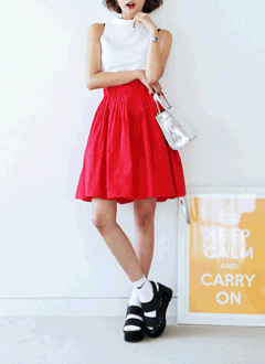 ウエストゴムミディフレアスカート