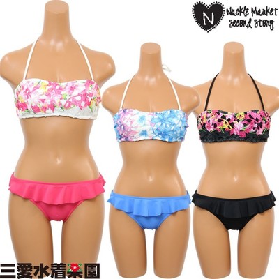 【2015年モデル】【nuckle market second story】フラワー×無地 レースワイヤーバンドゥビキニ 9号