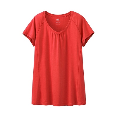 WOMEN エアリズムギャザークルーネックT(半袖)