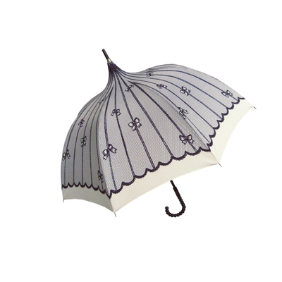 パゴダ型レースリボン柄雨傘