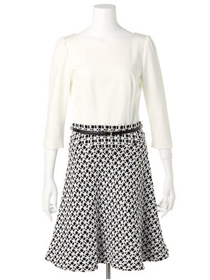 ツイードフレアドッキングワンピース