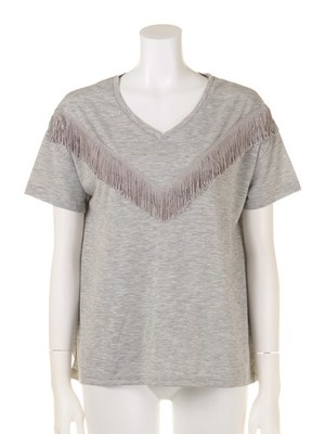 フリンジVネックTシャツ