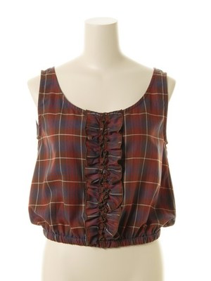 チェックフリルトップス