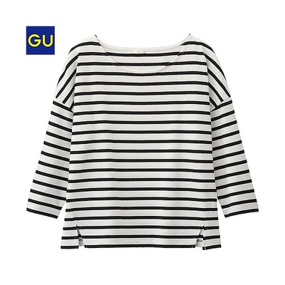 （GU）ボクシークロップドボーダーＴ（７分袖）