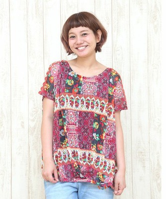 羽パッチワークチュニック