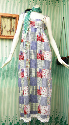 かぎ編みパッチワークロングワンピース