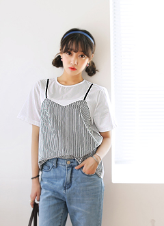 レイヤード風プリント半袖Tシャツ