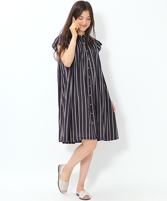 綿先染めスタンドワンピース