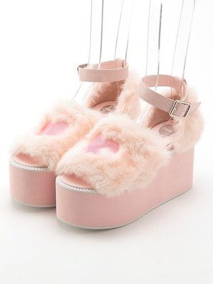 FLUFFY HEART HIGH SOLE SANDAL
