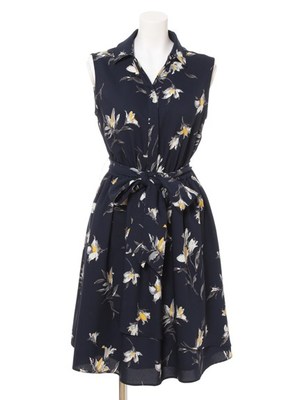 オリジナルかすれリリー柄ラップワンピ