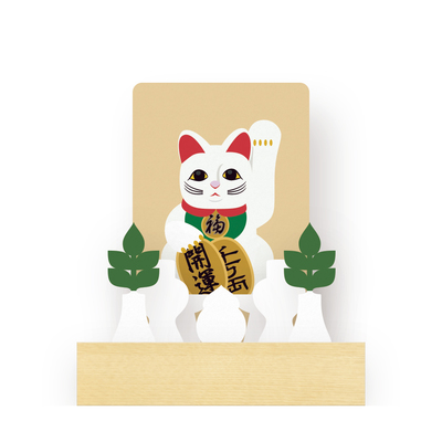 ていのり+おふだカード「招き猫」(千客万来・開運招福)ベース幅9cm×奥行5cm