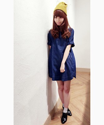 袖リボンデニムワンピース