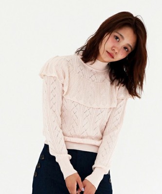 コットンアクリルフリルトップス