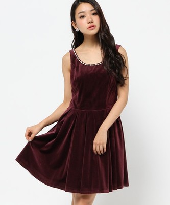 ビジューカラーベロアワンピース