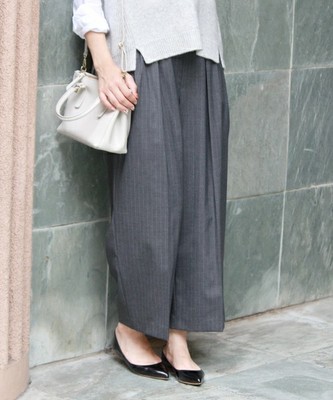 TRストライプ ランダムタックワイドパンツ